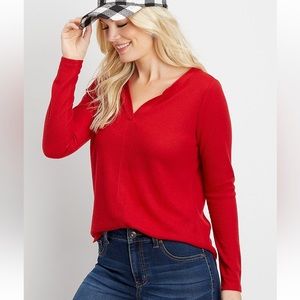 24/7 solid split neck waffle knit tee